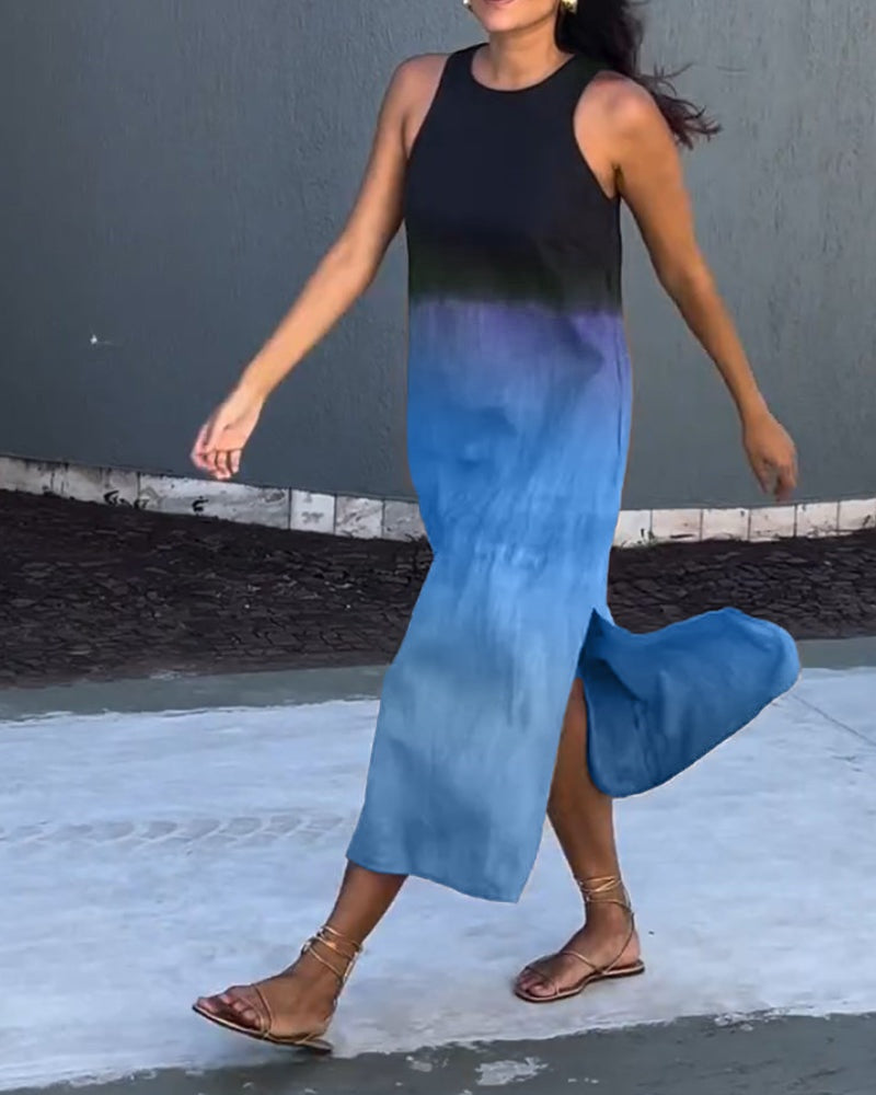 Esperanza | Vestido Largo de Verano Degradado Mujer Sin Mangas Abertura Lateral