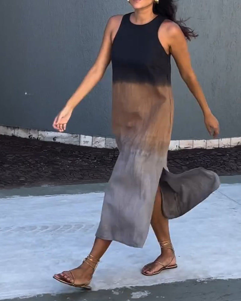 Esperanza | Vestido Largo de Verano Degradado Mujer Sin Mangas Abertura Lateral