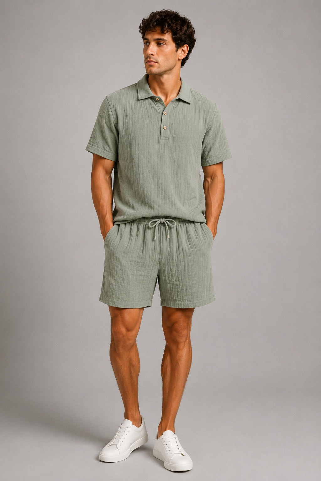 Fernando | Conjunto Polo y Pantalón Corto de Lino Hombre Cintura Elástica