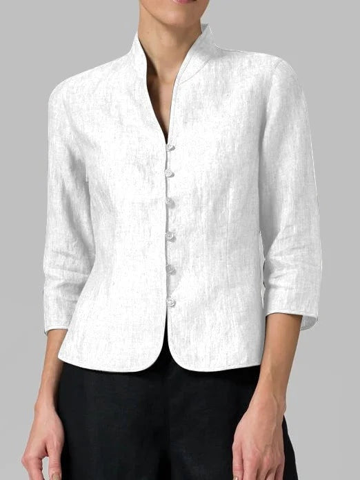 Gema | Blusa de Lino Mujer Cuello Mao Manga 3/4