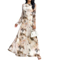 Gema | Vestido Largo Elegante Estampado Mujer Manga Larga Cuello Redondo