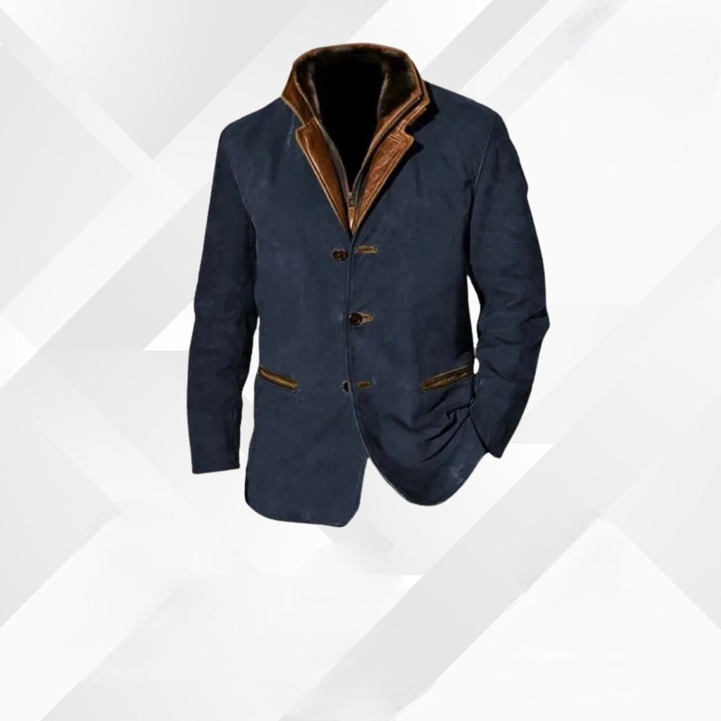 Gonzalo | Chaqueta de Cuero con Detalles de Ante Hombre Cuello Solapa