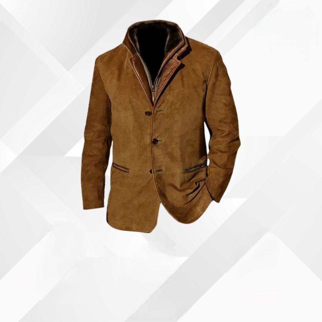 Gonzalo | Chaqueta de Cuero con Detalles de Ante Hombre Cuello Solapa