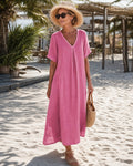 Inés | Vestido Largo de Verano Casual Mujer Escote V Manga Corta