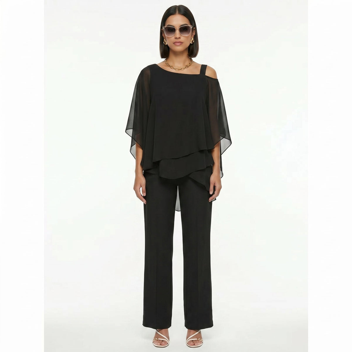 Inmaculada | Conjunto Elegante de Gasa Mujer Escote Asimétrico