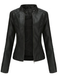 Irene | Chaqueta Motera Mujer de Polipiel Cuello Mao Cremallera