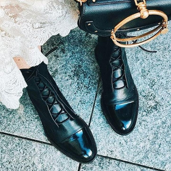Jimena | Botas Planas de Piel con Cordones Mujer Caña Media