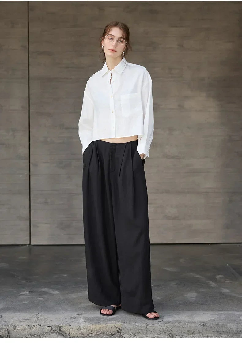 Jimena | Camisa de Lino Cropped Mujer Manga Larga Oversize