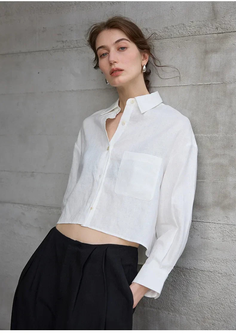 Jimena | Camisa de Lino Cropped Mujer Manga Larga Oversize