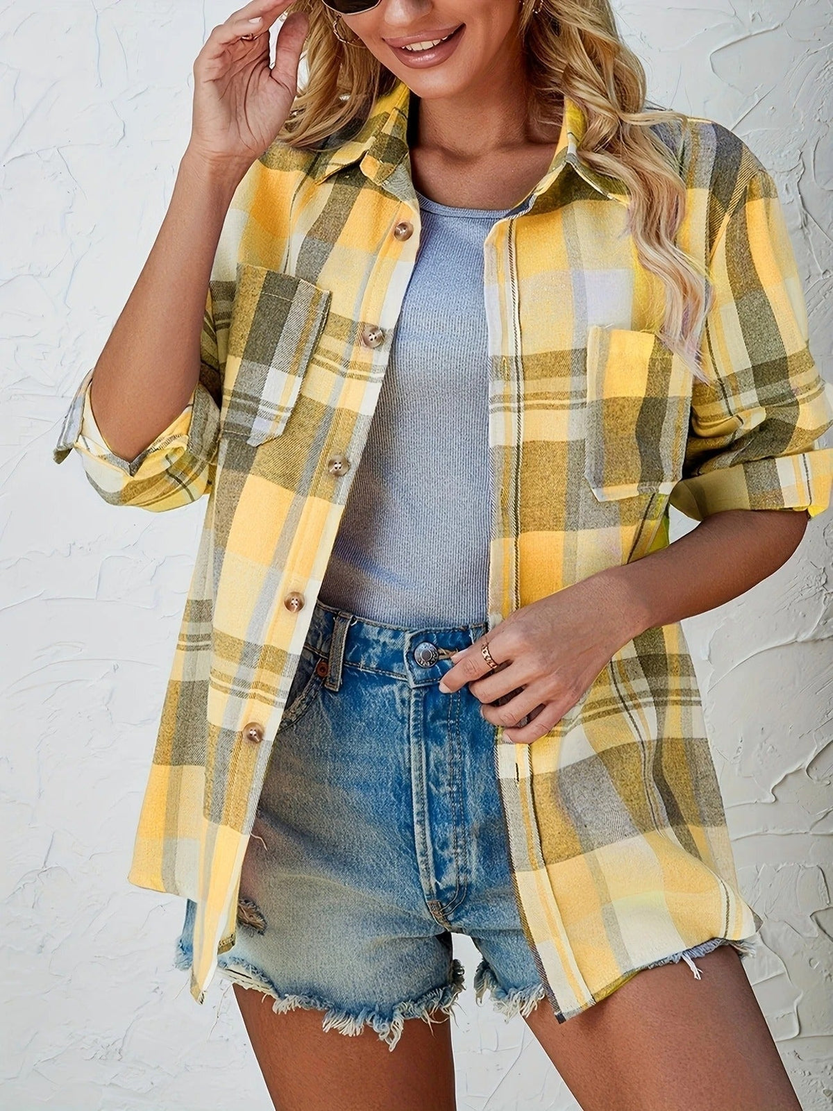 Laia | Camisa de Cuadros Oversize Mujer Manga Larga Bolsillo