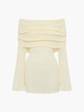 Leire | Vestido Corto de Punto Bouclé Mujer Hombros Descubiertos Manga Larga