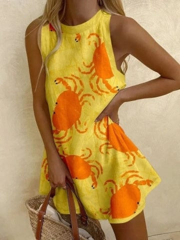 Leticia | Vestido Corto de Verano Estampado Marino Mujer Sin Mangas Playa