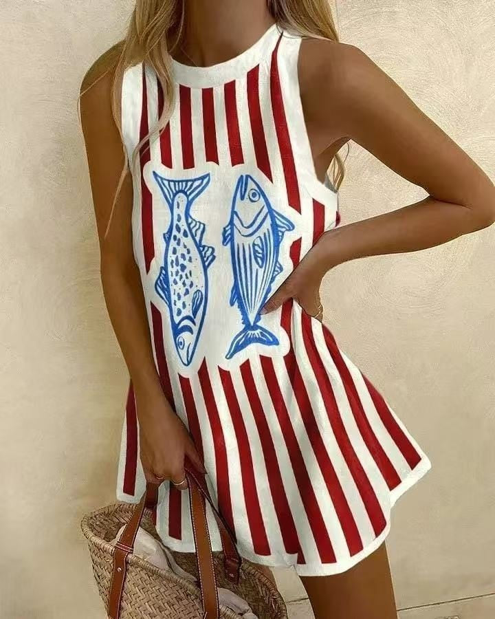Leticia | Vestido Corto de Verano Estampado Marino Mujer Sin Mangas Playa