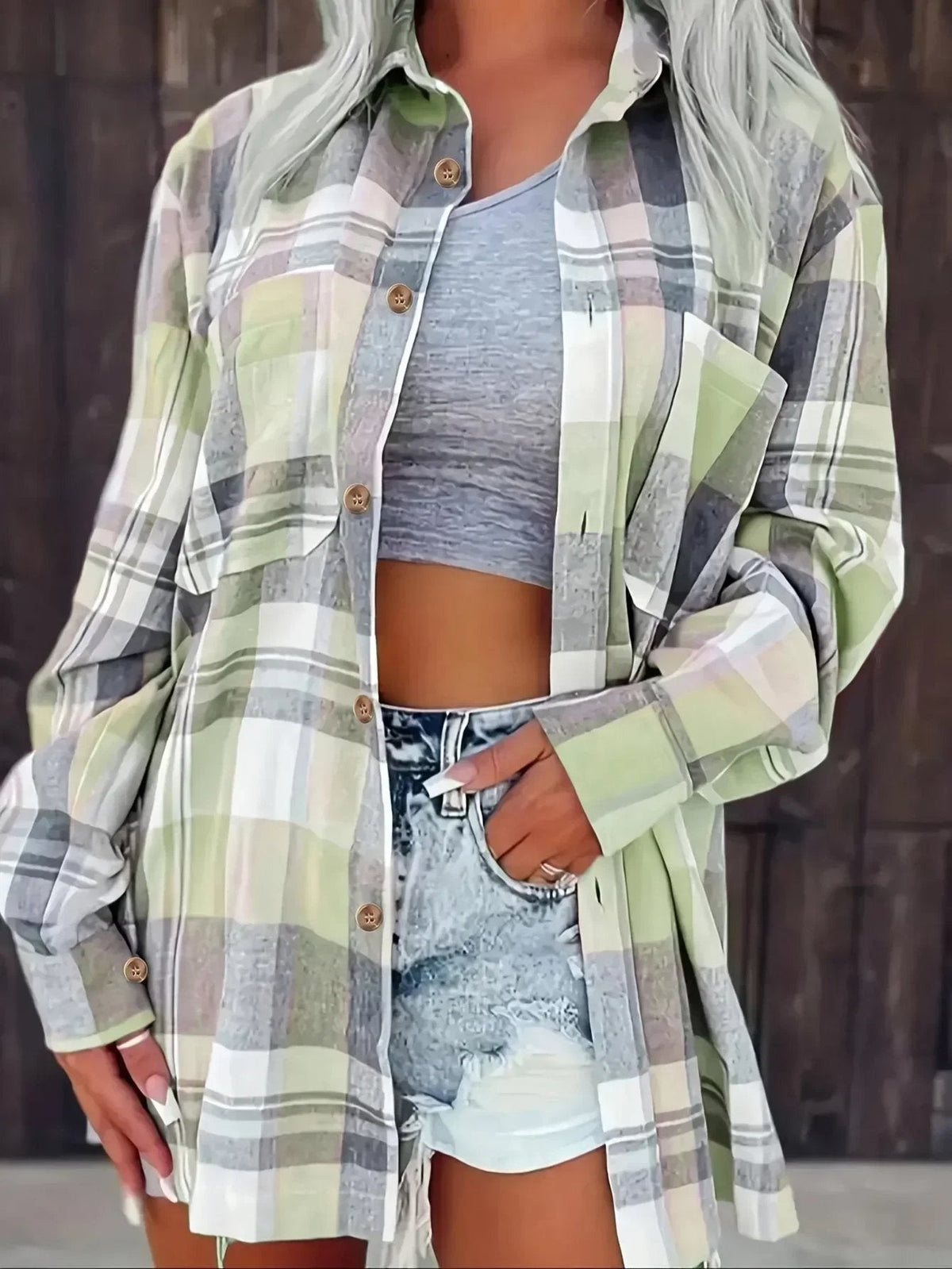 Lidia | Sobrecamisa Mujer de Cuadros de Algodón Manga Larga Oversize