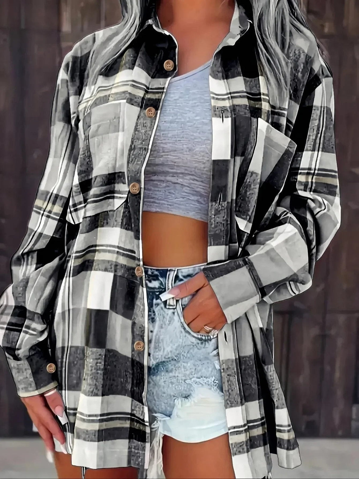 Lidia | Sobrecamisa Mujer de Cuadros de Algodón Manga Larga Oversize
