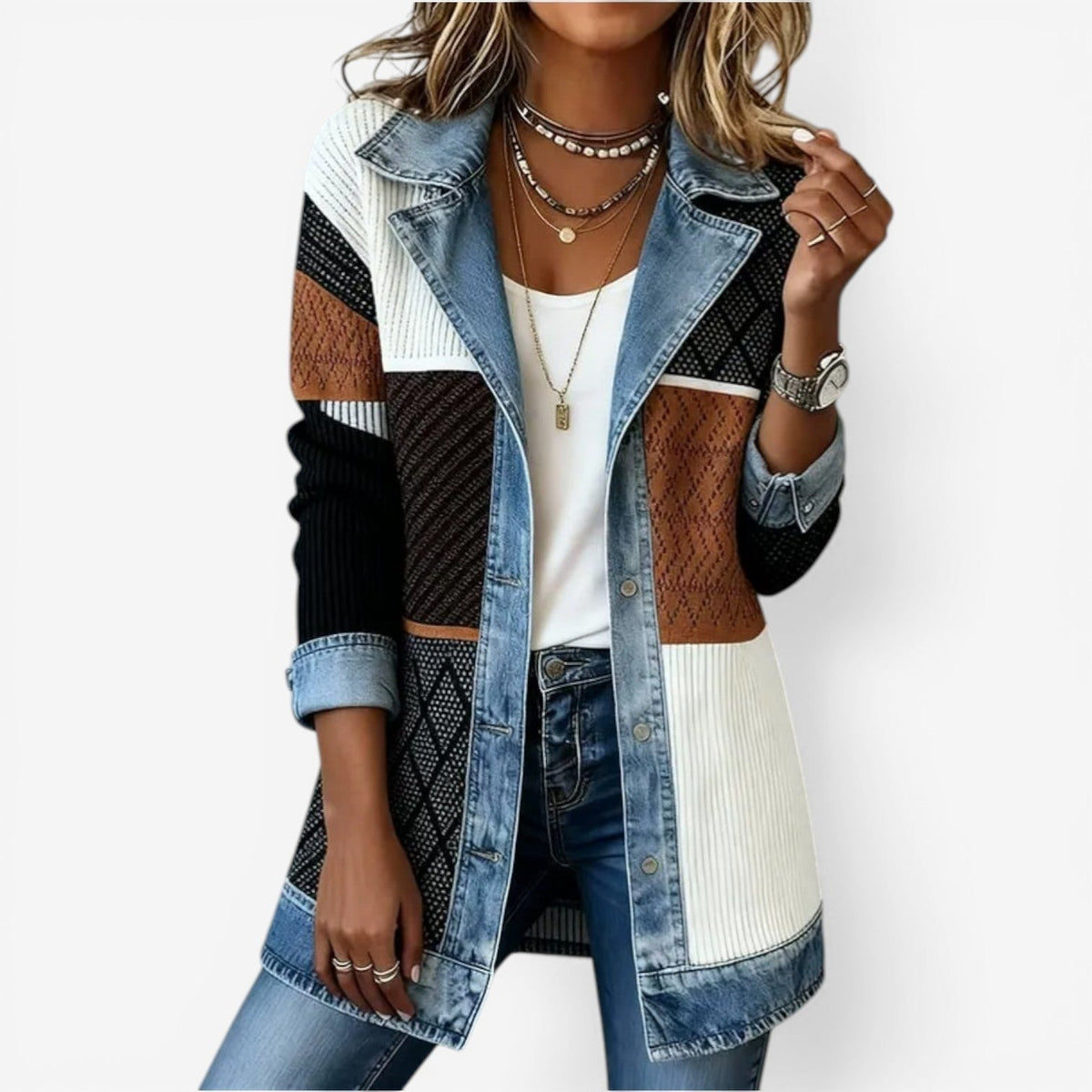 Lidia | Chaqueta Vaquera de Punto Combinada de Verano Mujer