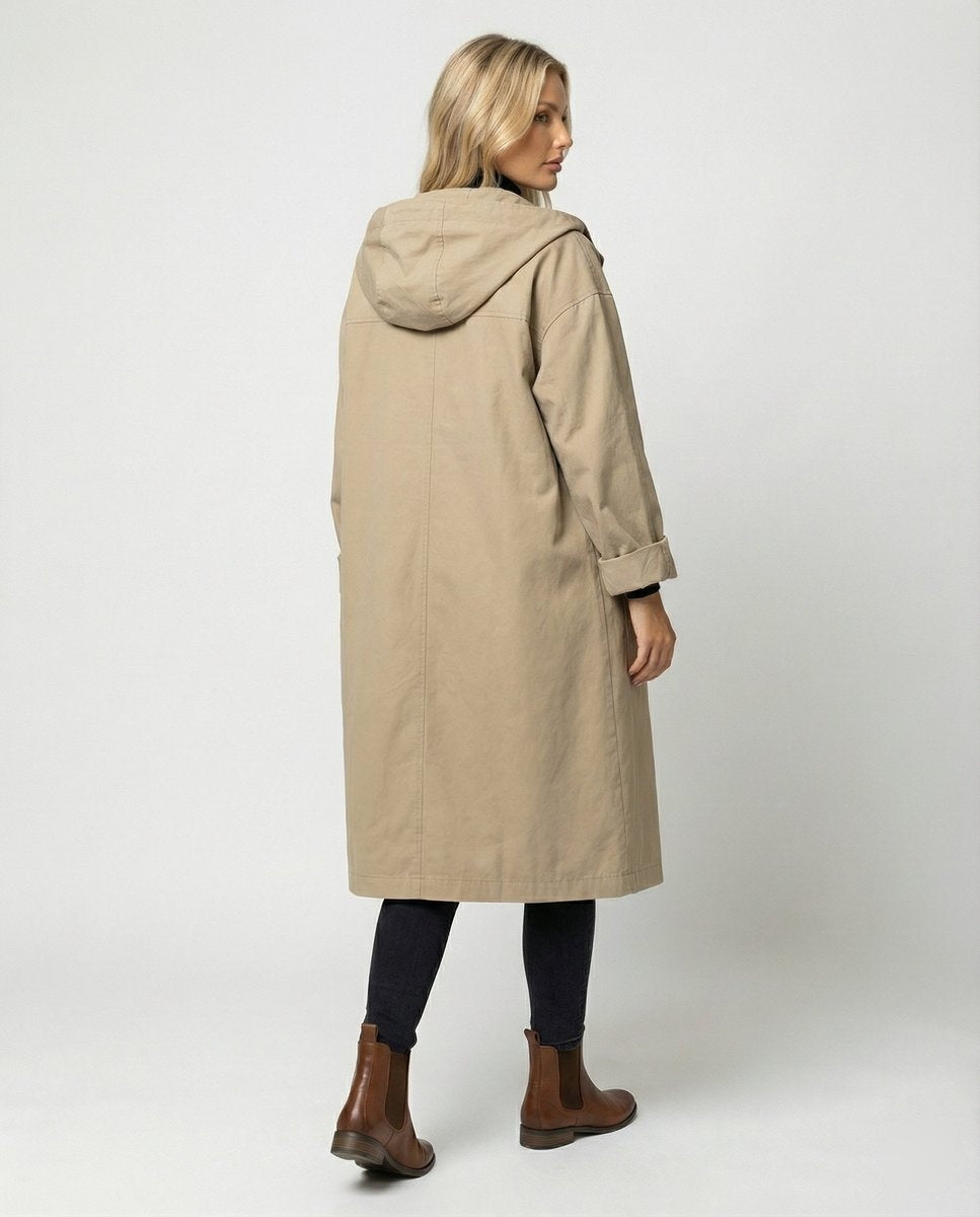 Lola | Gabardina Larga Impermeable Mujer con Capucha Botones
