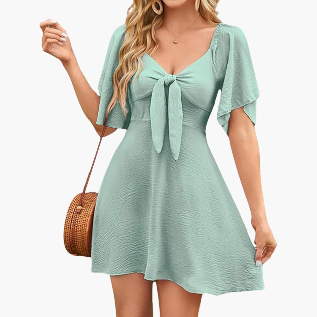 Lorena | Vestido Corto con Volantes Mujer Escote V Manga Corta