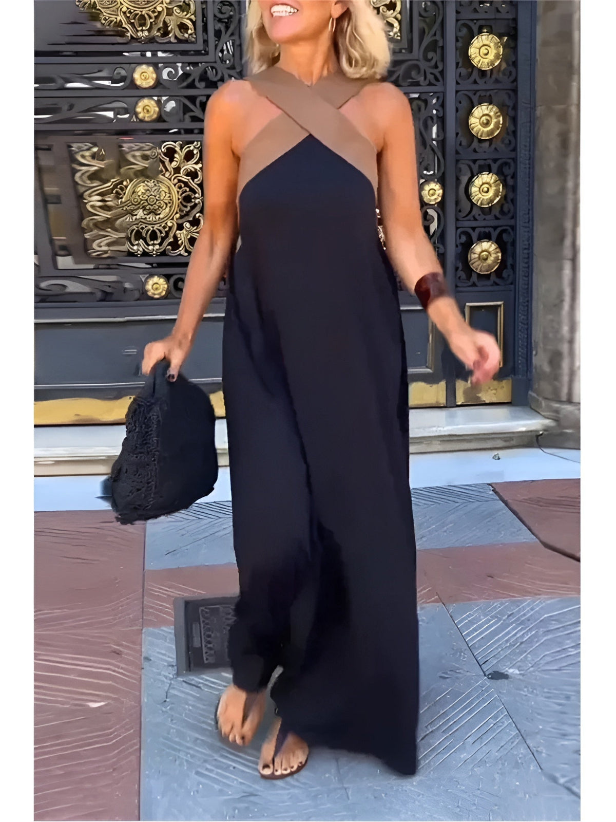 Macarena | Vestido Largo de Verano Cut Out Cruzado Mujer Cuello Alto