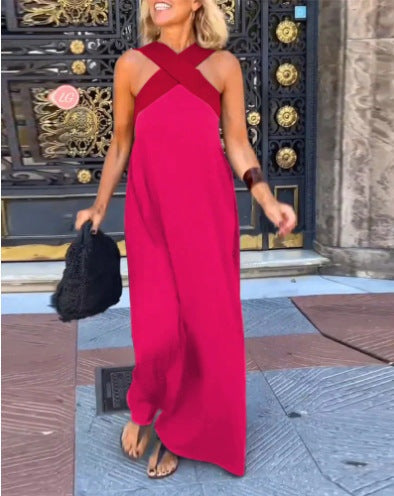 Macarena | Vestido Largo de Verano Cut Out Cruzado Mujer Cuello Alto