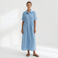 Margarita | Vestido Largo Camisero de Lino Mujer Pliegues Frontales