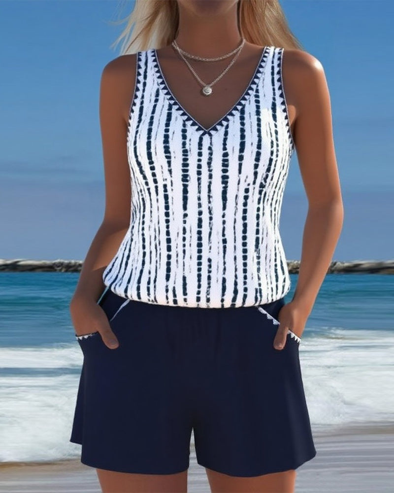 Marina | Conjunto de Playa de Dos Piezas Casual Mujer Estampado Tirantes
