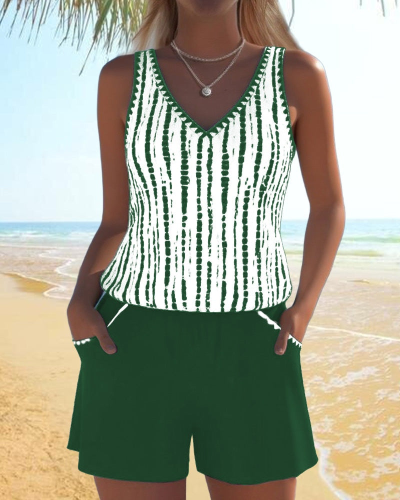 Marina | Conjunto de Playa de Dos Piezas Casual Mujer Estampado Tirantes