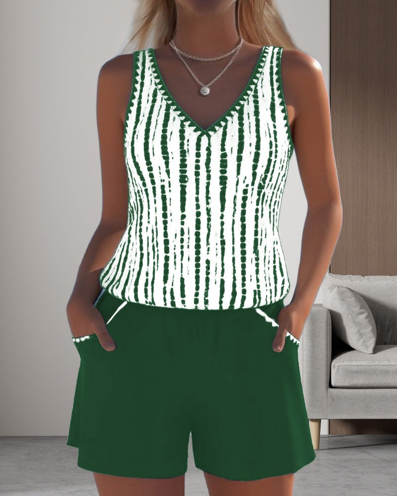 Marina | Conjunto de Playa de Dos Piezas Casual Mujer Estampado Tirantes
