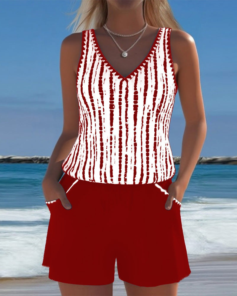 Marina | Conjunto de Playa de Dos Piezas Casual Mujer Estampado Tirantes