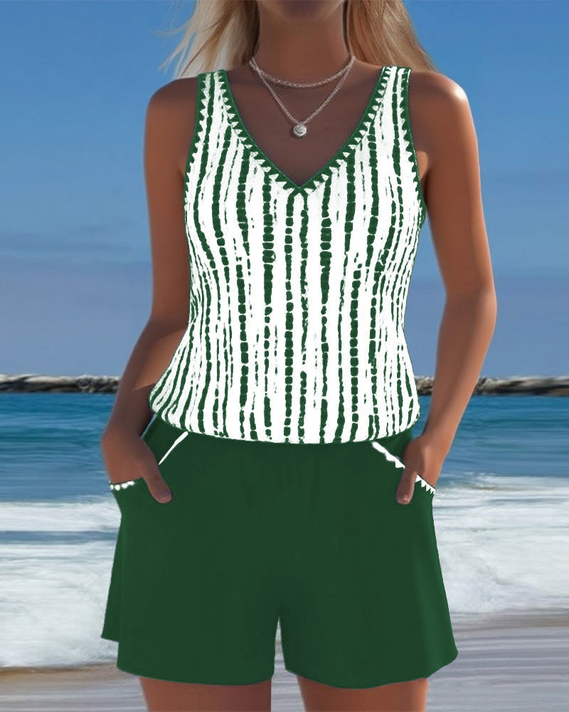 Marina | Conjunto de Playa de Dos Piezas Casual Mujer Estampado Tirantes