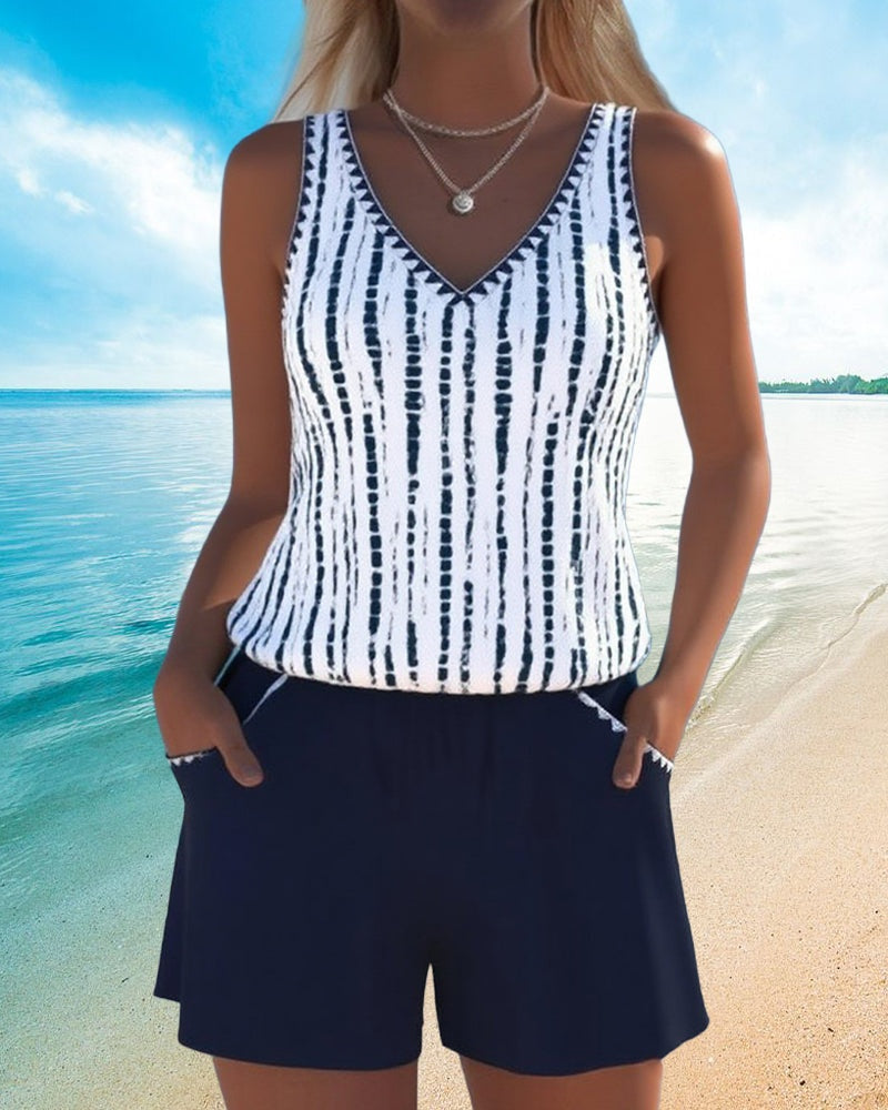 Marina | Conjunto de Playa de Dos Piezas Casual Mujer Estampado Tirantes