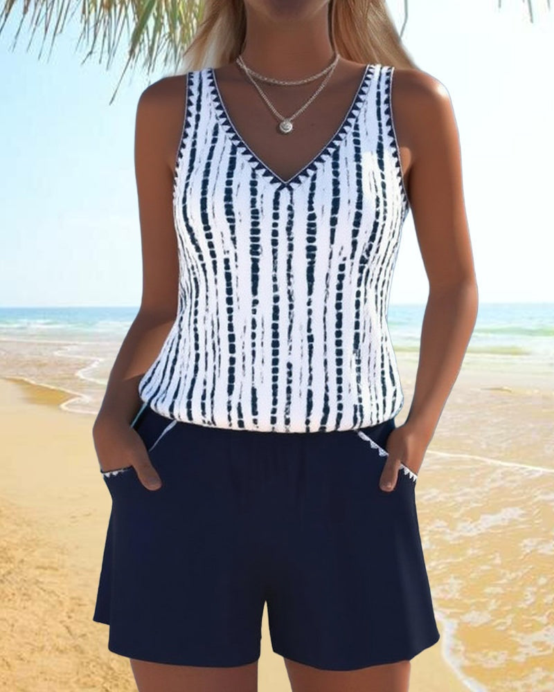 Marina | Conjunto de Playa de Dos Piezas Casual Mujer Estampado Tirantes