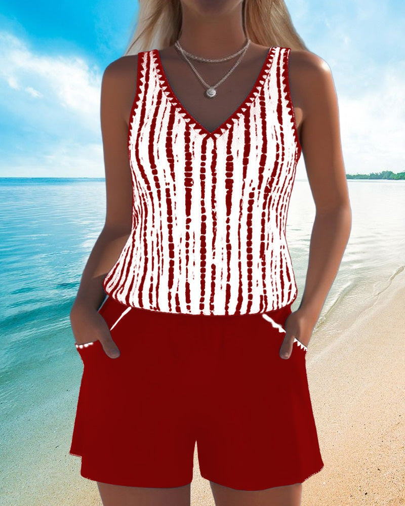 Marina | Conjunto de Playa de Dos Piezas Casual Mujer Estampado Tirantes