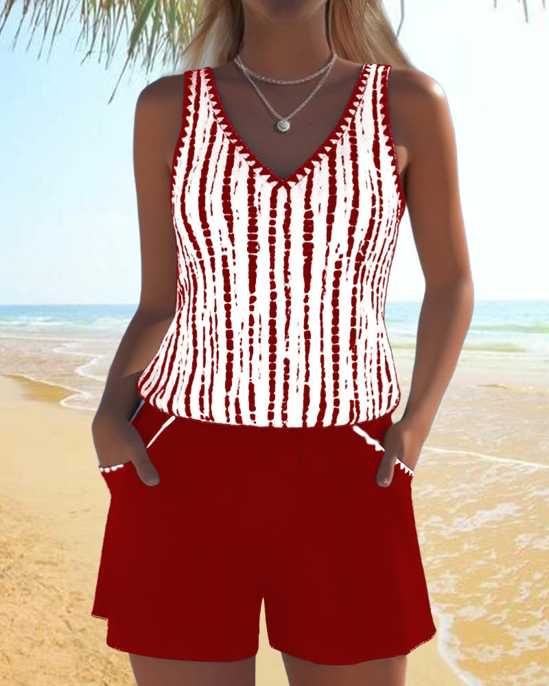 Marina | Conjunto de Playa de Dos Piezas Casual Mujer Estampado Tirantes