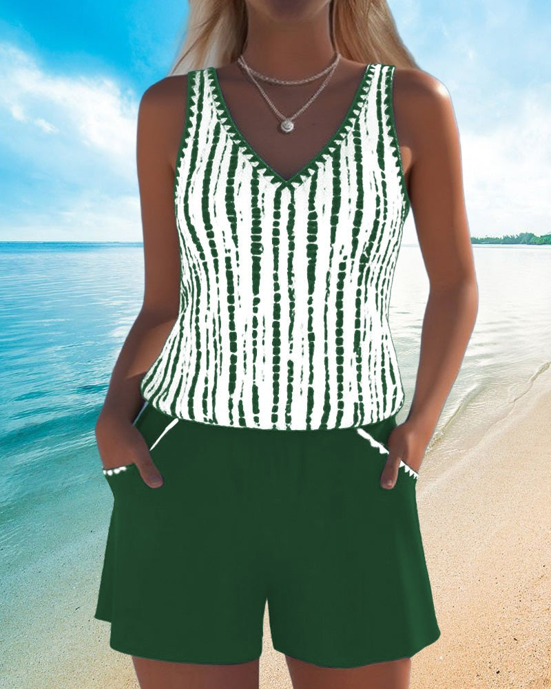 Marina | Conjunto de Playa de Dos Piezas Casual Mujer Estampado Tirantes