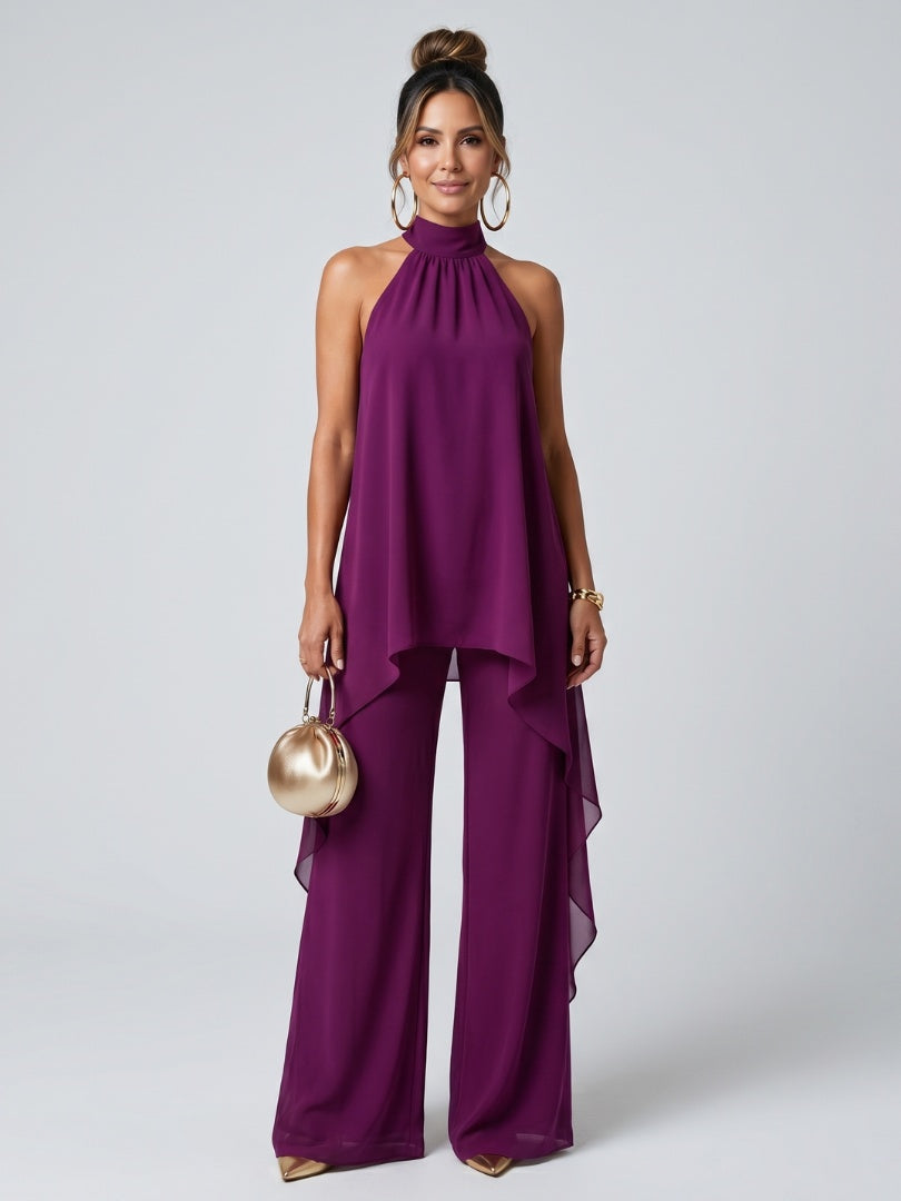Marisol | Elegant Asymmetric Halter Top and Palazzo Pants Set for Women