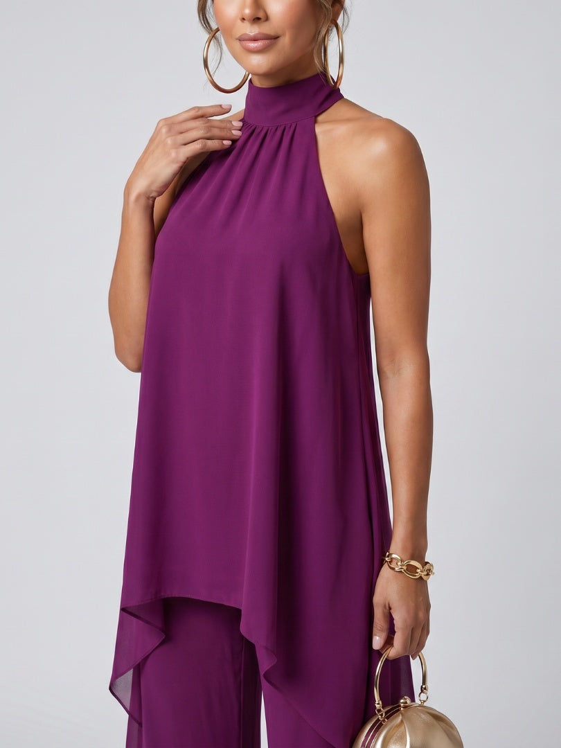 Marisol | Elegant Asymmetric Halter Top and Palazzo Pants Set for Women