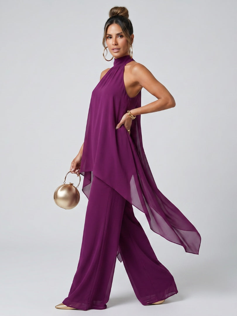 Marisol | Elegant Asymmetric Halter Top and Palazzo Pants Set for Women