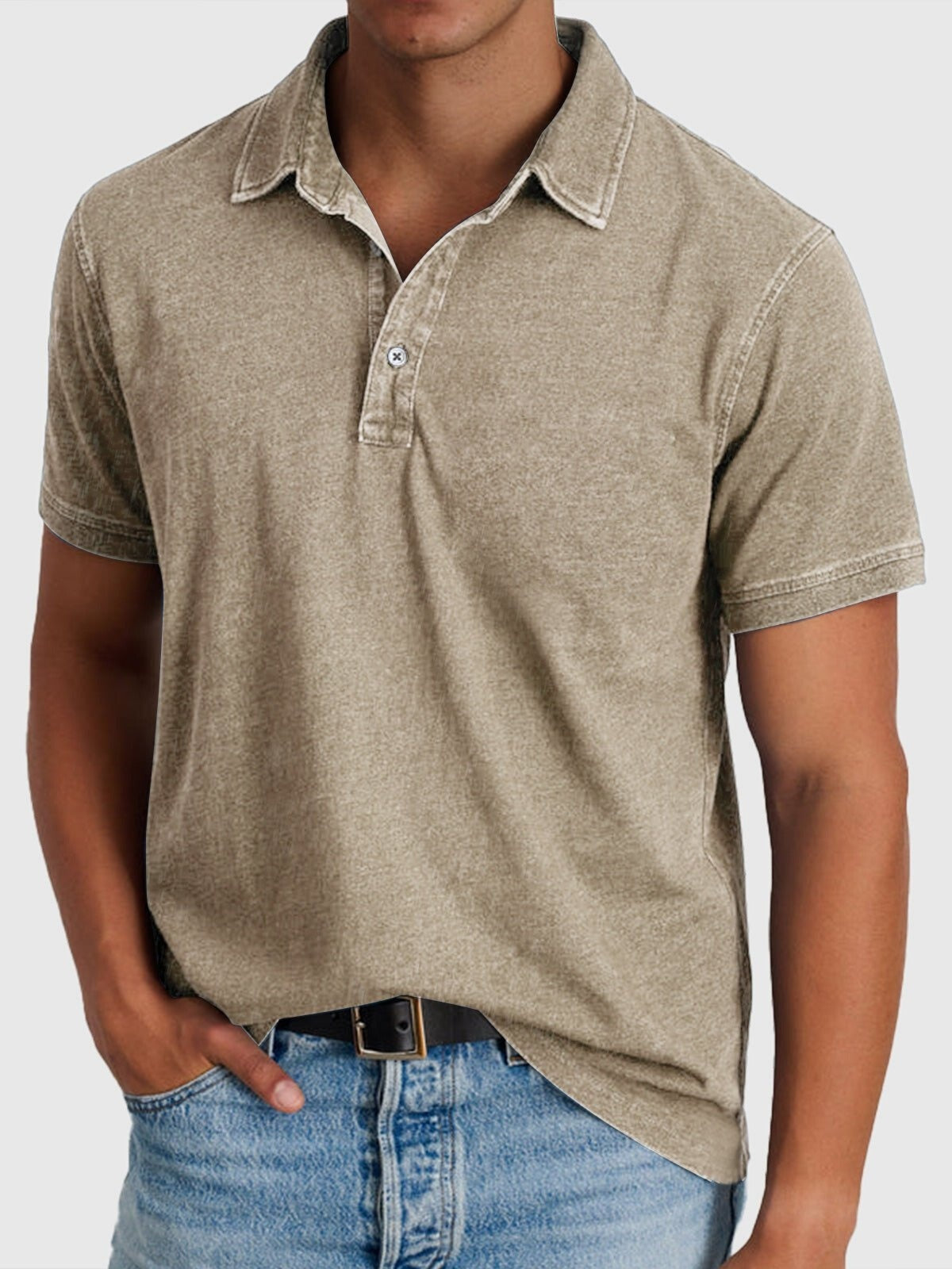 Mateo | Polo de Algodón Denim de Manga Corta Hombre Cuello Clásico