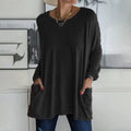 Mencía | Camiseta Oversize de Manga Larga Mujer Bolsillos Cuello Redondo