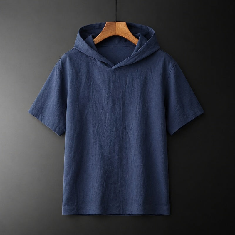 Mikel | Camiseta con Capucha de Lino y Algodón Hombre Manga Corta