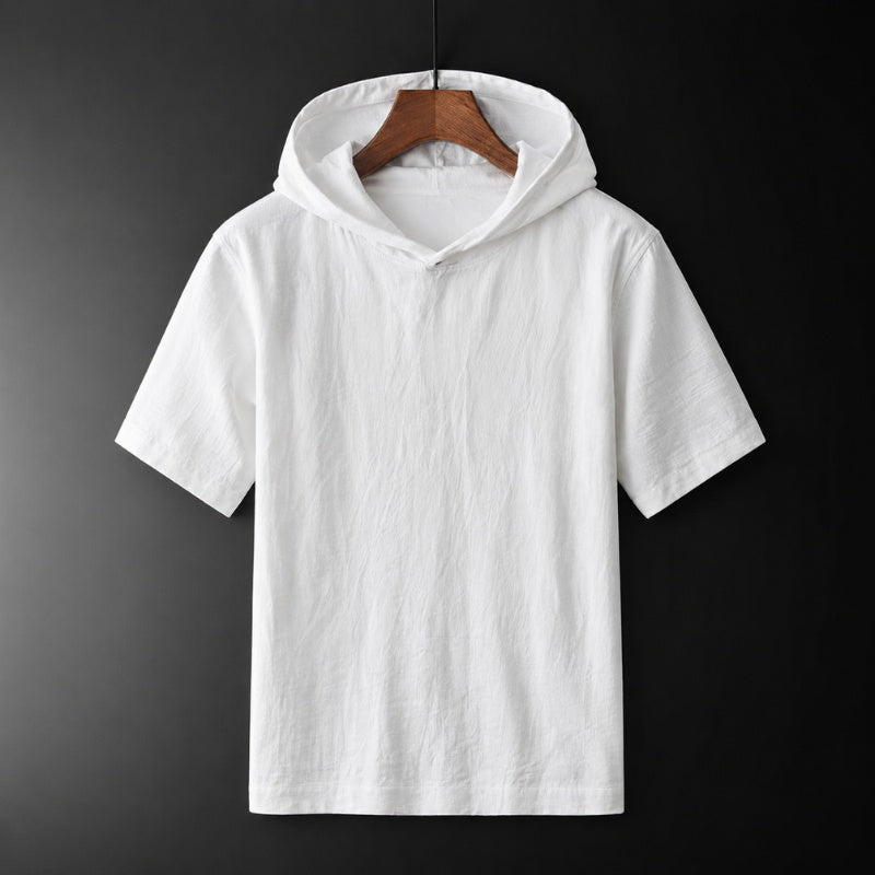 Mikel | Camiseta con Capucha de Lino y Algodón Hombre Manga Corta