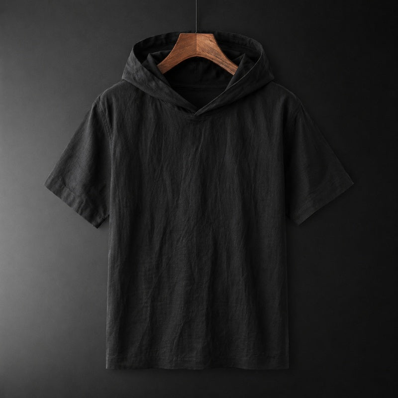 Mikel | Camiseta con Capucha de Lino y Algodón Hombre Manga Corta