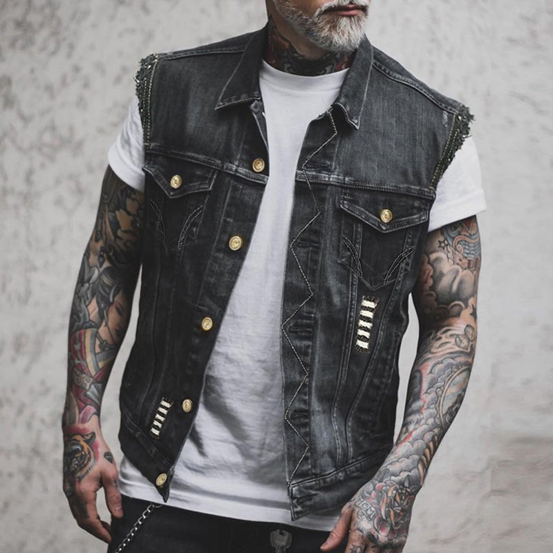 Mikel | Chaleco Vaquero Biker Hombre Botones Dorados