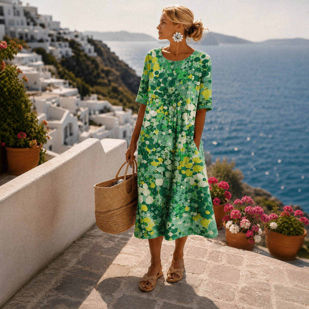 Miriam | Vestido Midi de Verano Estampado Casual Mujer Manga Corta