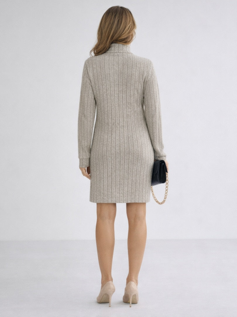 Montserrat | Vestido Corto de Punto Acanalado Mujer Cuello Alto Manga Larga