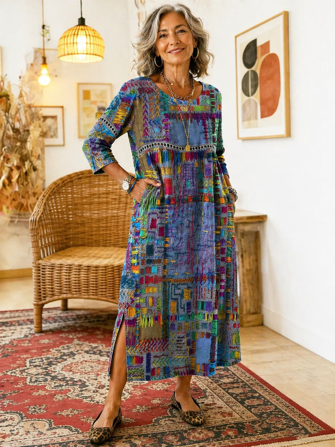 Montserrat | Vestido Largo Boho de Verano Mujer Estampado Patchwork