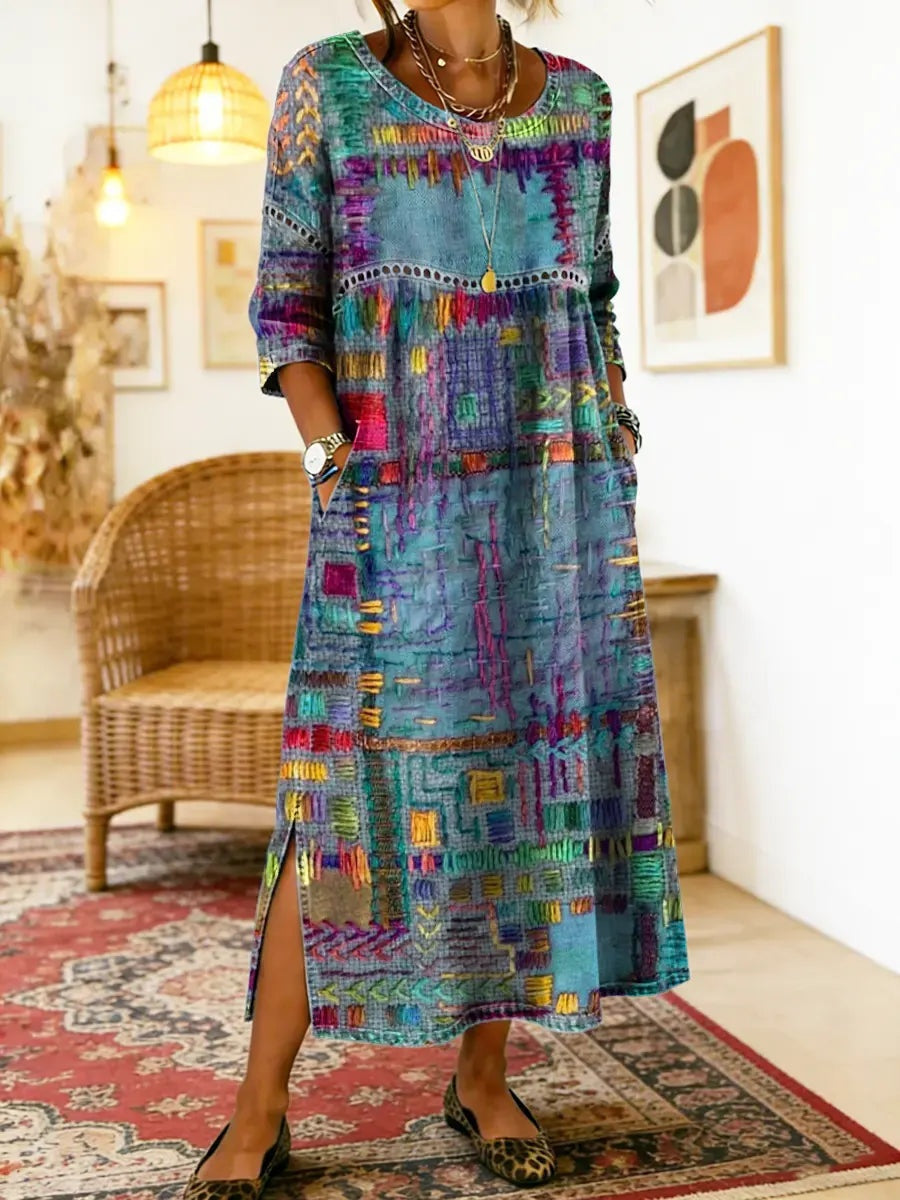 Montserrat | Vestido Largo Boho de Verano Mujer Estampado Patchwork