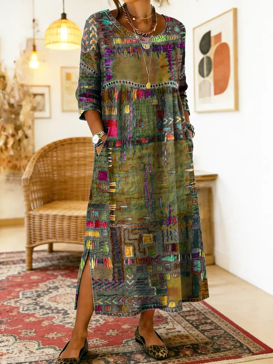 Montserrat | Vestido Largo Boho de Verano Mujer Estampado Patchwork