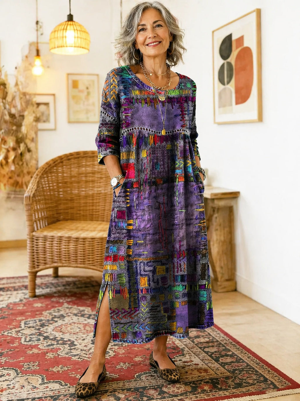 Montserrat | Vestido Largo Boho de Verano Mujer Estampado Patchwork